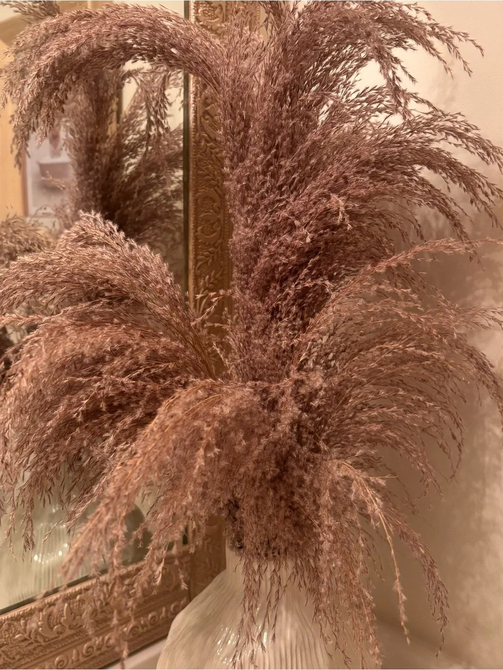 Neutral Cream Ribbed Ceramic Vase with Dried Pampas - Home Accents